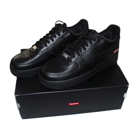 nib SUPREME x AIR FORCE 1 Low Box Logo Sneakers in Black Leather - Unisex M9/W11 - Picture 13 of 16